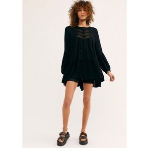 Free People | Kiss Kiss Shapeless Flowy Black Lace Boho Tunic Dress Size Small